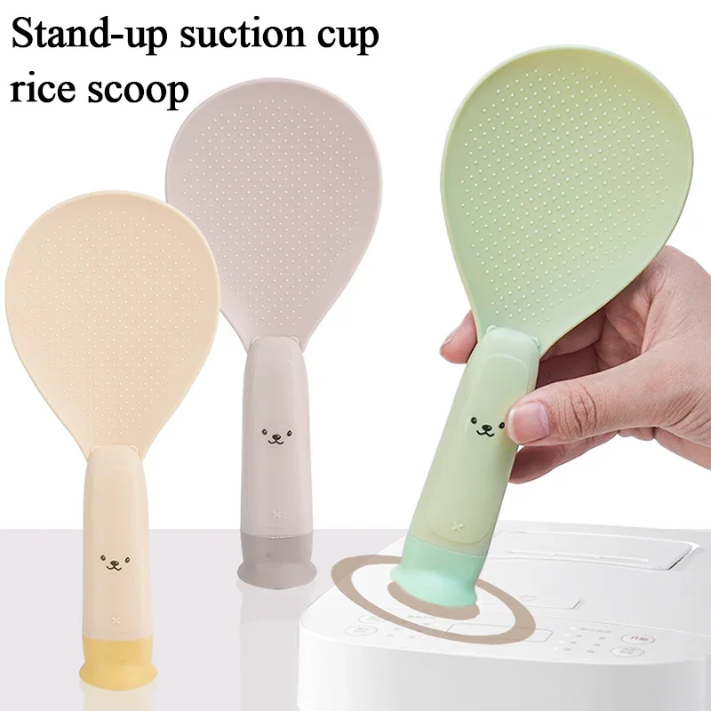Suction Cup Kitchen Bear Rice Spoon Can Stand Upright Non-stick Rice Cooker Scoop High Temperature Resistance Kitchen Tools silicone kitchen utensils silicone cooking spoon