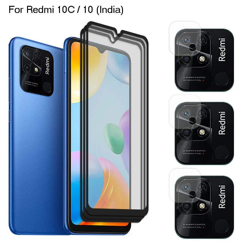 Tempered Glass For Xiaomi Redmi 10C Screen Protector + Camera Soft Lens Film For Redmi 10 C for xiaomi redmi 9 glass for redmi 9 glass film screen film camera lens protector for xiaomi redmi 9 9a 9c tempered glass