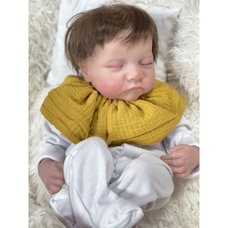 

48CM Already Finished Painted Bebe Reborn Doll Levi Newborn Sleeping Doll Soft Hand-rooted Hair 3D Skin Tone Visible Veins