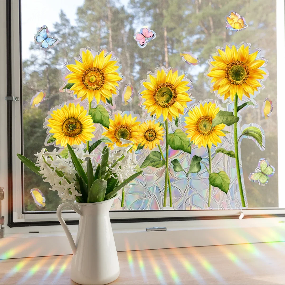 Butterfly Sunflower Sun Catcher Stickers Static Window Glass Suncatcher Decal Rainbow Maker Living Room Bedroom Home Decoration wall stickers wall sticker