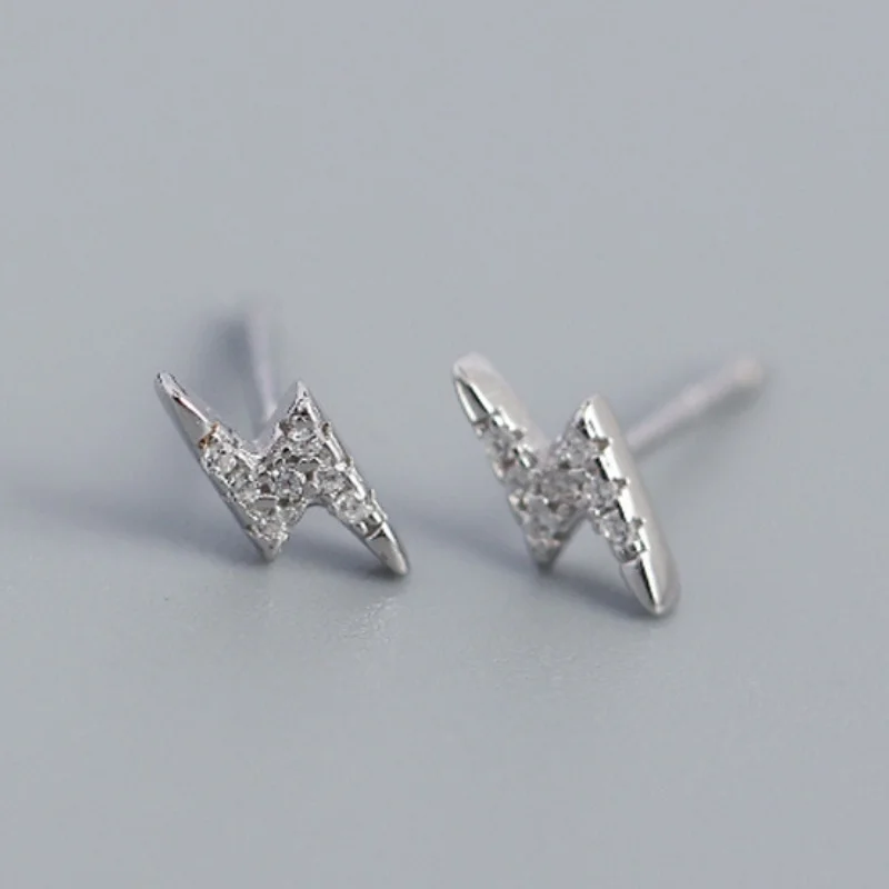 18K Gold Plated Lightning Inlaid CZ Stud Earrings for Women New Niche Light Luxury Earring Jewelry Accessories