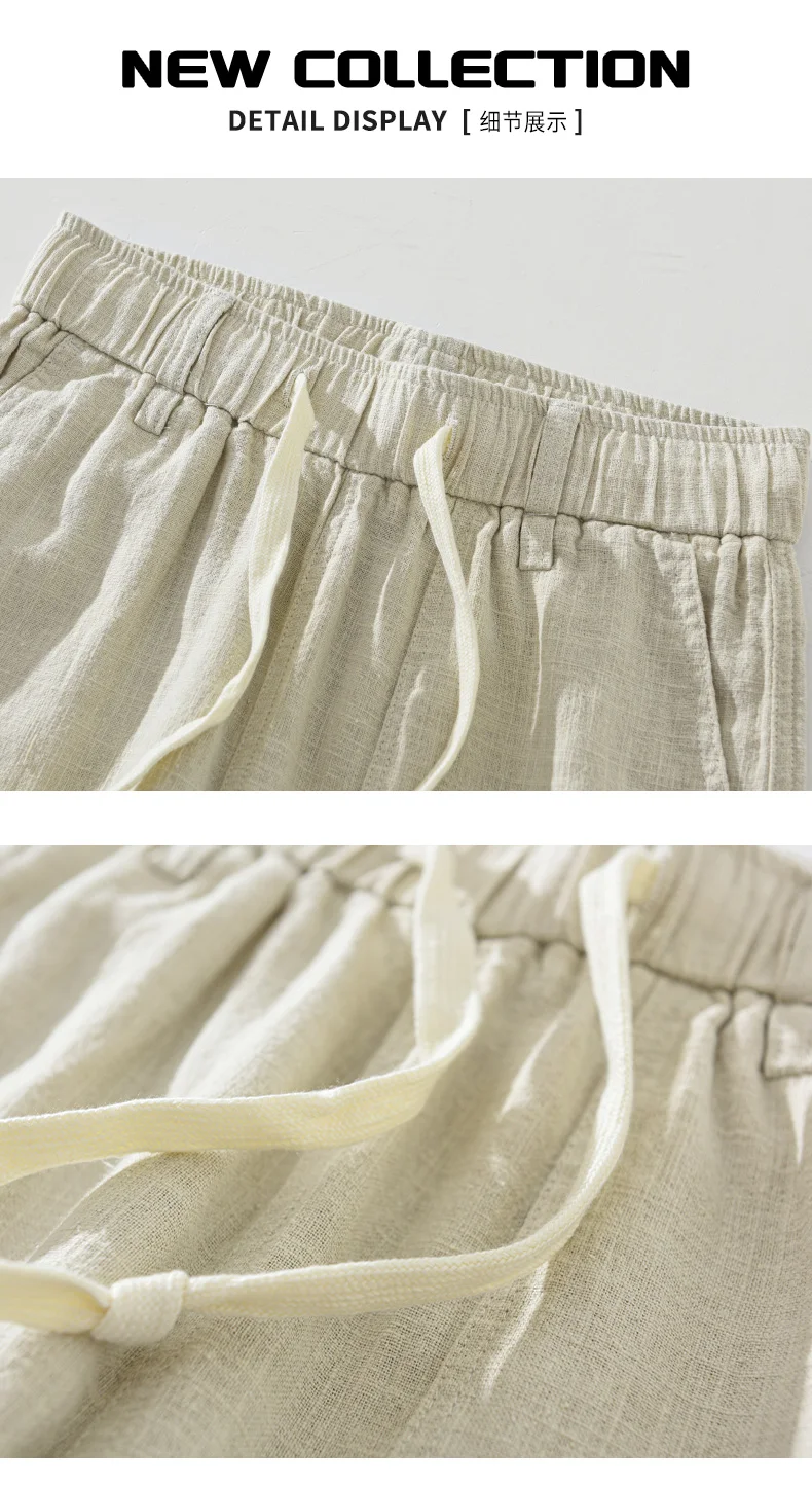2024 Spring New Cotton Linen Harem Pants Men Solid Color Casual Thin Breathable Trousers