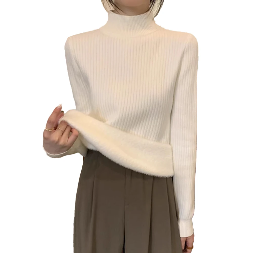 

Women Pullover Sweater High Neck Knit Shirt Sweater Long Sleeve Slim Fit Jumper Winter Tops Women Fleece Lined Top