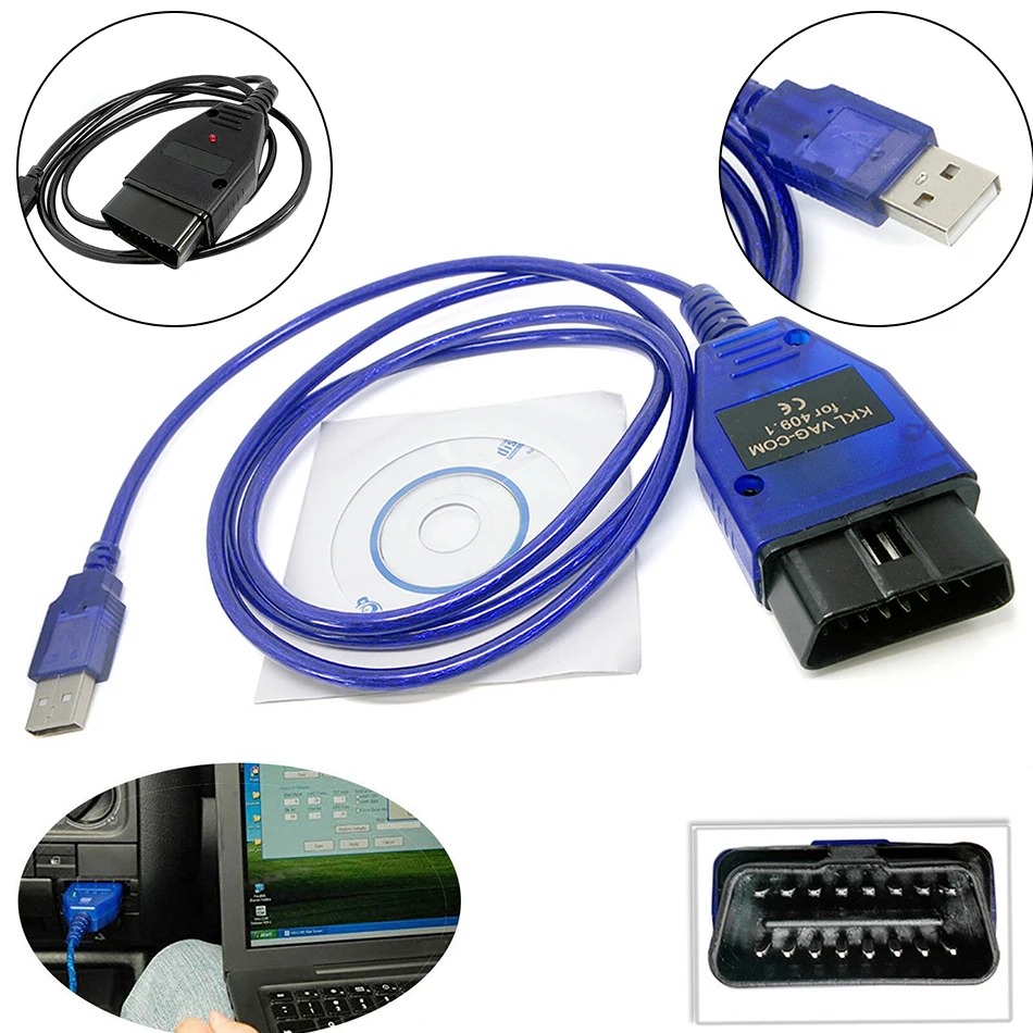 Black/Blue VAG-COM 409.1 Kkl OBD2 USB Diagnostic Cable Scanner Interface for VW Audi Seat Volkswagen |