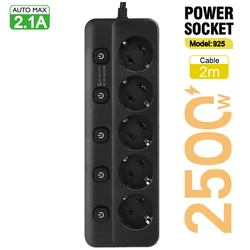 EU Plug Power Strip with Individual Switches and Network Filter - EU Plug (925 Black)