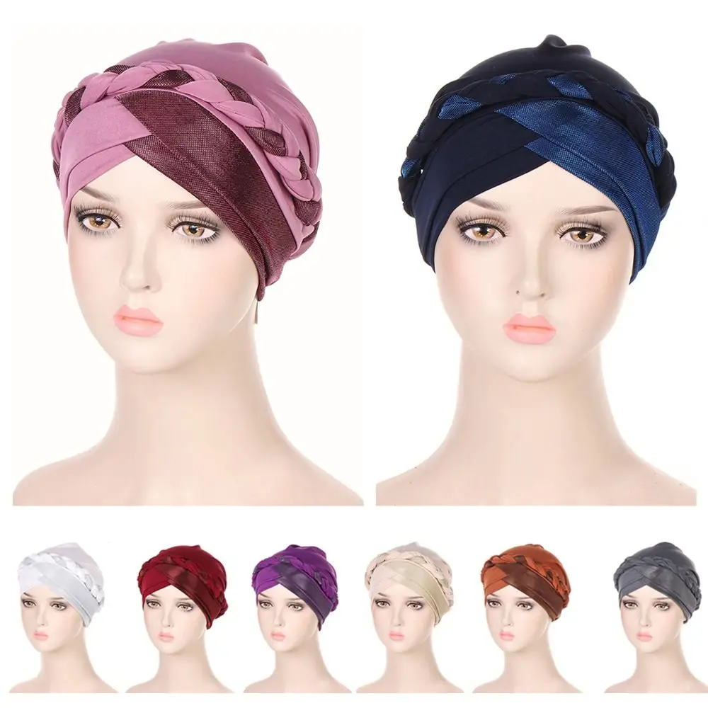 

Lady Islamic Headwear Braid Head Wrap Chemo Cap Turban Hat Sleep Cap Cancer Hat