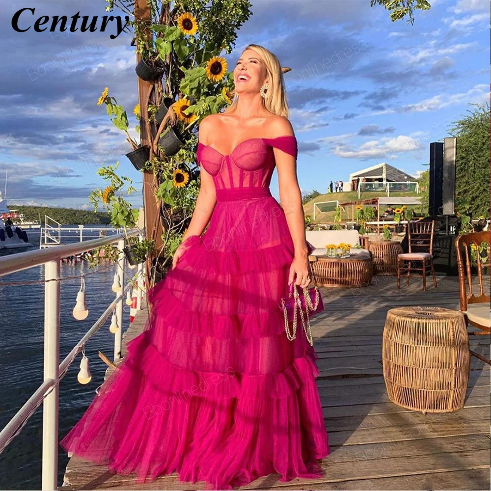 

Long Prom Dress Tulle Evening Gown A-Line Evening Dresses Off The Shoulder Prom Gowns Floor Length Party Gowns Robe De Soiree