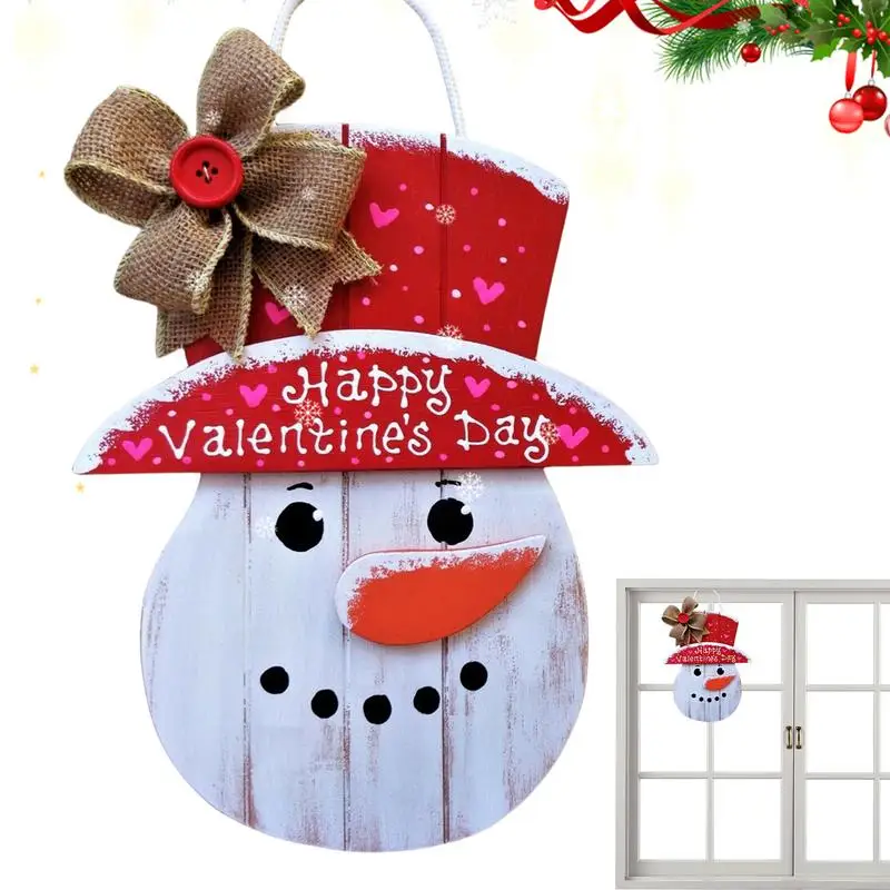 

Snowman Wooden Signs Wood Door Hanger Snowman Decor Outdoor Front Door Decor Valentine's Day Decorations For Outdoor Porch