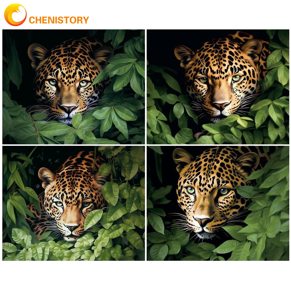 

CHENISTORY Interior Number Painting Animal Acrylic Paints Handpainted Leopard Coloring By Numbers Wall Decor Room Decoration