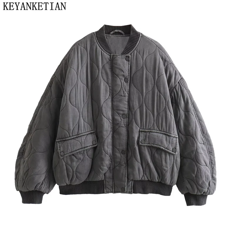 

Новинка осень/зима от KEYANKETIAN, женское Стеганое пальто с украшением, стеганое пальто на молнии с карманами, Толстая теплая верхняя одежда большого размера, женские топы