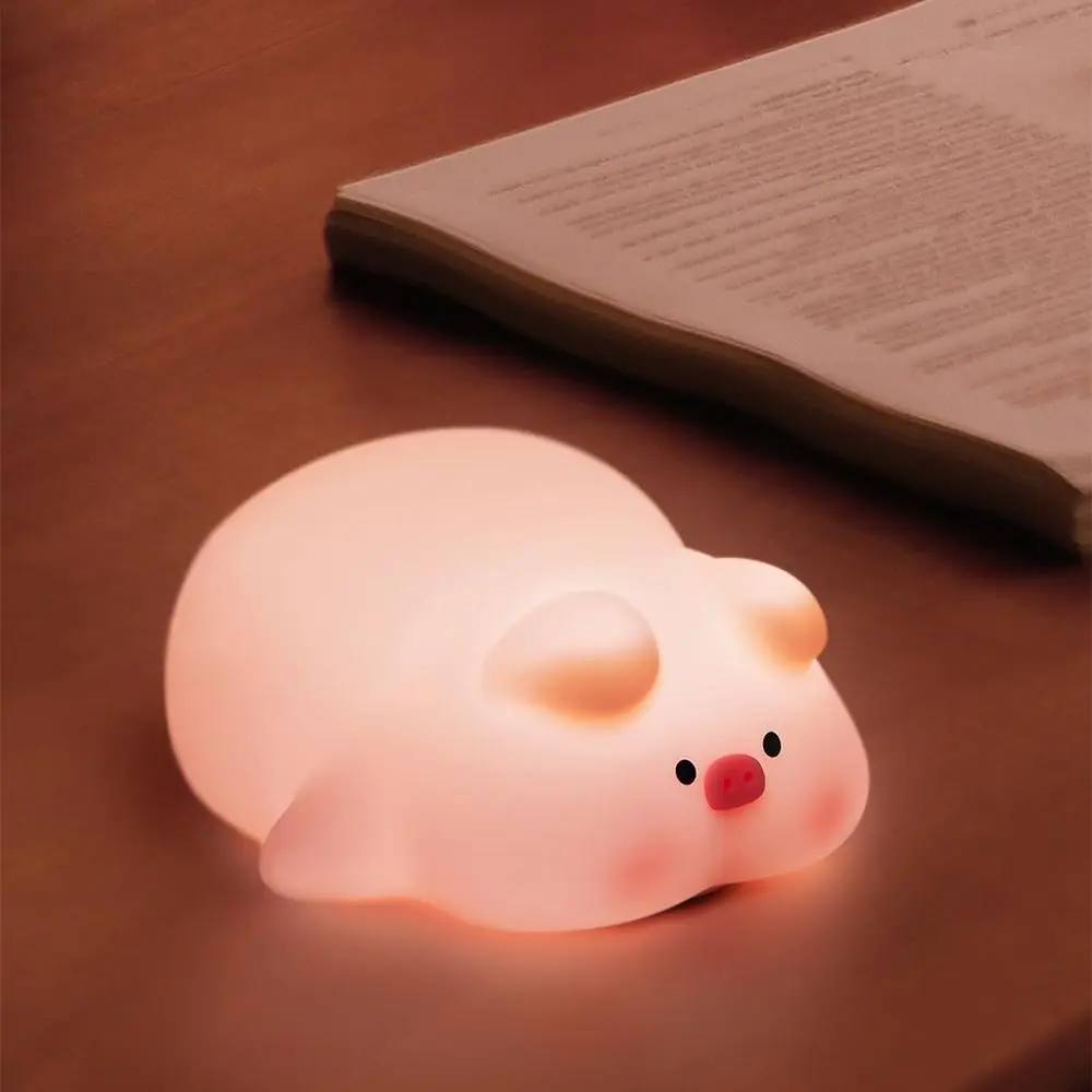 

Silicone Piggy Night Light Lying Flat Pig 3 Level Dimmable Baby Night Light LED Rechargable Pig Bedside Touch Lamp Livingroom