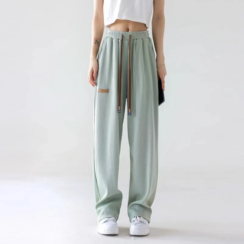 Oversize Summer Elastic Green Casual Hippie Pants Baggy Sweatpants Streetwear Women High Waist Straight Wide Leg Trousers