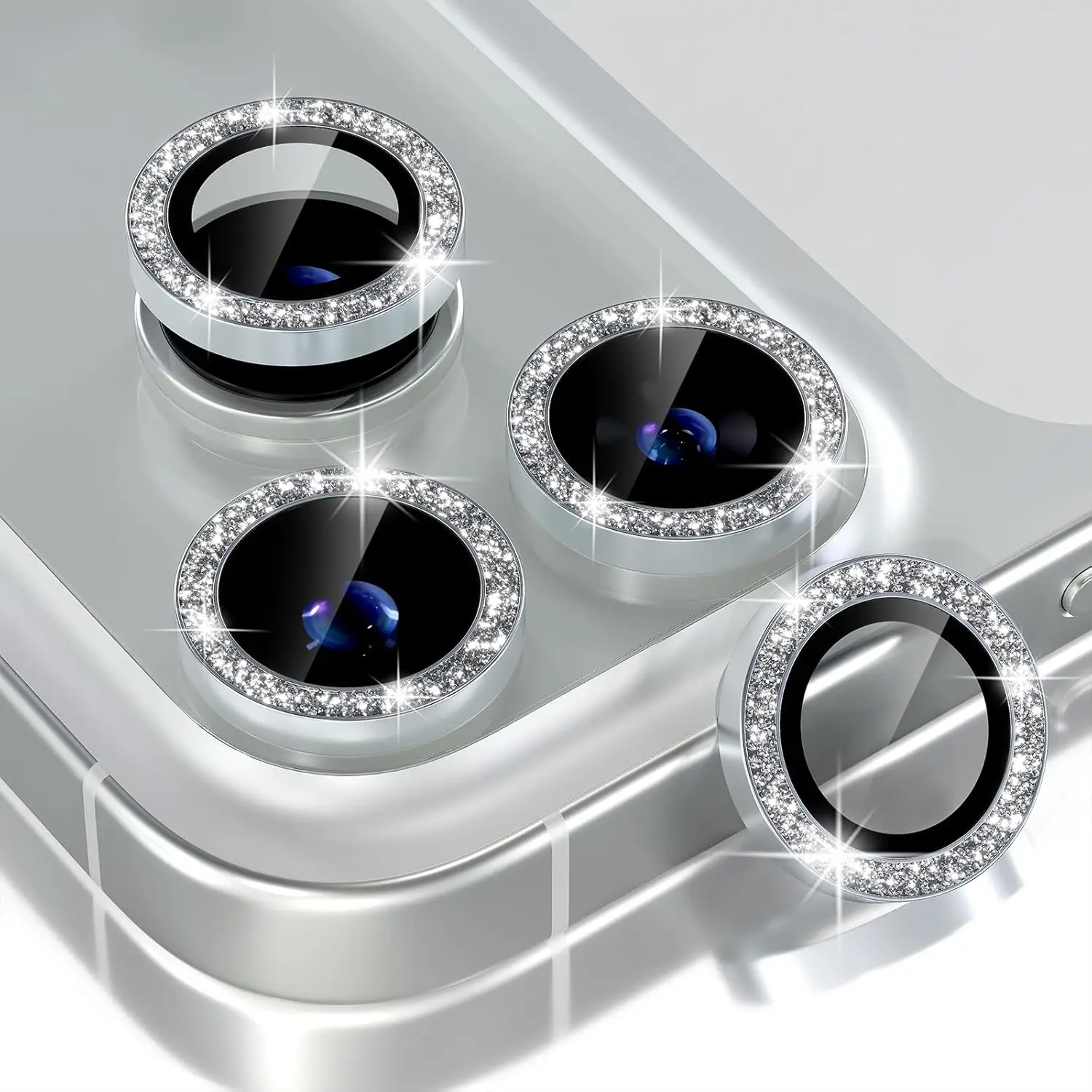 Bling Glitter Diamond Camera Protector with Tempered Glass Cover and Metal Frame