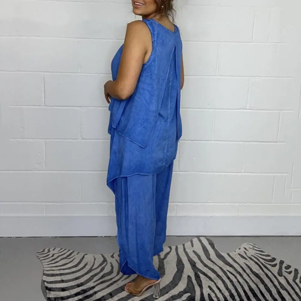 

Повседневный Женский костюм из 3 предметов, комплект из двух жилетов и брюк, Женский комплект из 3 предметов, топ с асимметричным подолом и эластичным поясом на каждый день