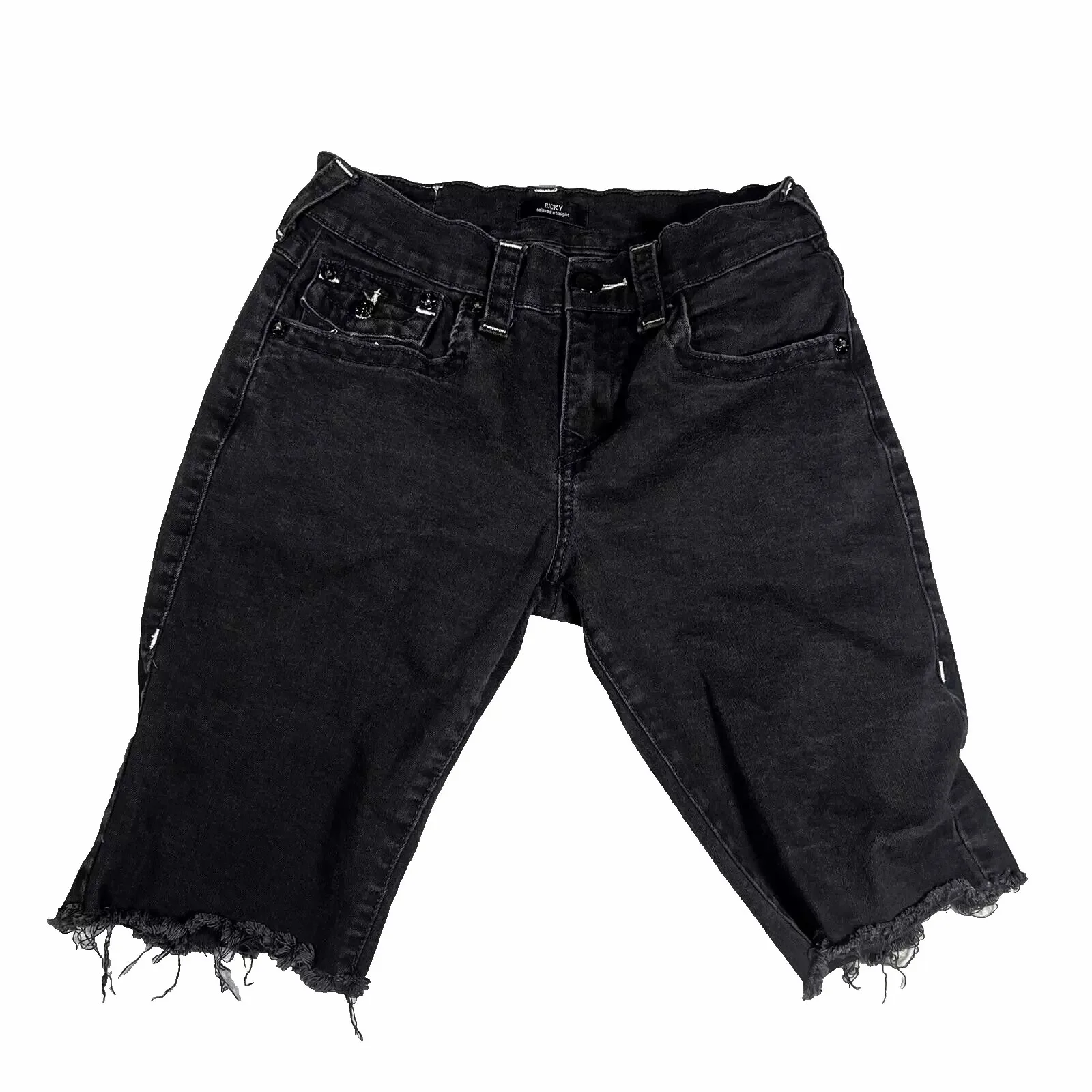 Retro Buddha Denim Shorts Mens Harajuku Hip Hop Pocket Embroidery Baggy Shorts Black Pants Low Waist Sports YK Clothes