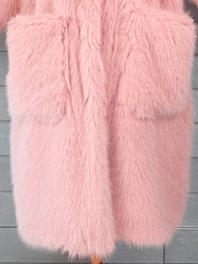 Lautaro Winter Long Oversized Pink Thick Warm Soft Shaggy Fluffy Faux Fur Coat Women Pockets Lapel Loose Sweet Cute Fashion 2022 6