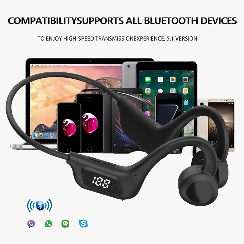 Sports Headphones Bone Conduction Earphones Wireless Bluetooth 5.2 Waterproof  Noise Reduction Headsets Mic MP3 Support SD Card