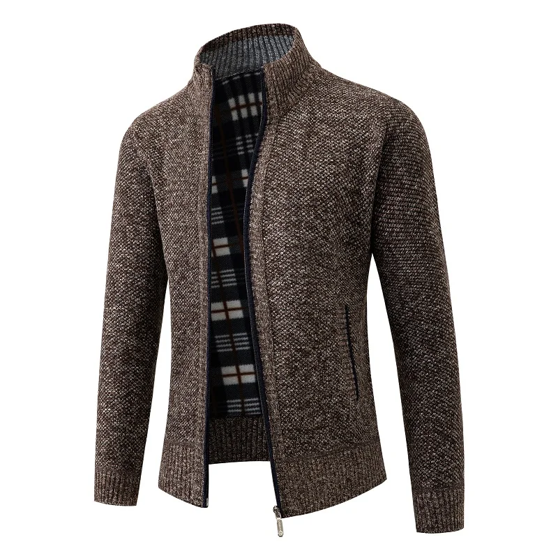 Autumn Winter Knit Cardigan Men Solid Color Stand Collar Slim Sweatercoat Mens Knitted Sweaters Jackets Zippers Cardigans Man knitted cardigan knitted sweater coat sweater coats fleece cardigan