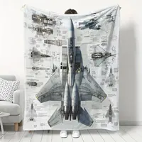 Ultra-Soft Fighter Jet Print Flannel Throw Blanket - Perfect for Couch, Bed, and Travel - Ideal Gift for Family and Friends
