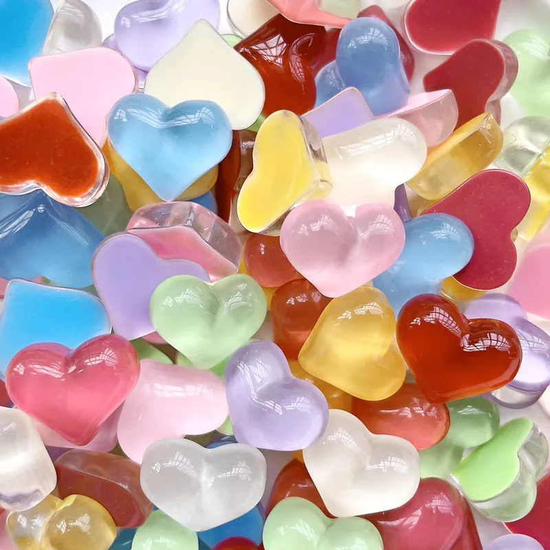 

20Pcs 19X16MM Transparent Heart Shape Resin Stones Peach Glitter Flat Back Glue on Gemstones for Jewelry Accessories Decoration
