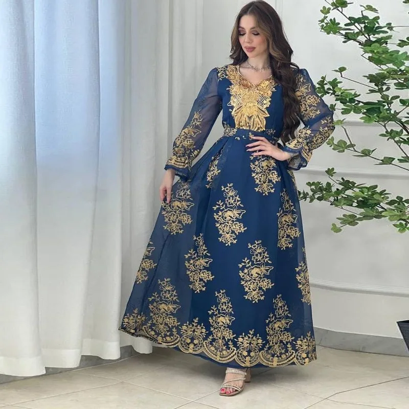 

AB312 2023 Eid Al-Adha Arabic Dubai вышитая аппликация платье мусульманское блестящее вечернее платье одежда для мусульманских женщин мусульманская абайя