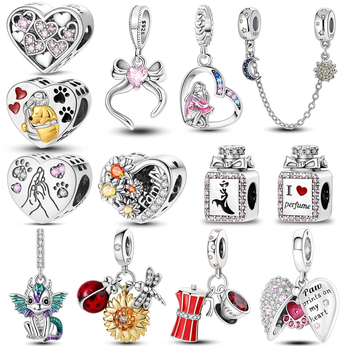 Bangle Jewelry Fit Original Inlaid Zircon Beads Charms 925 Sterling Silver Pendants