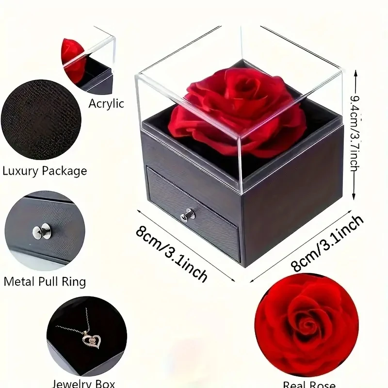 New Hot Selling Valentine's Day Gift Ocean Heart Love Necklace with Eternal Rose Jewelry Box For Girl Mother's Day Gifts 6