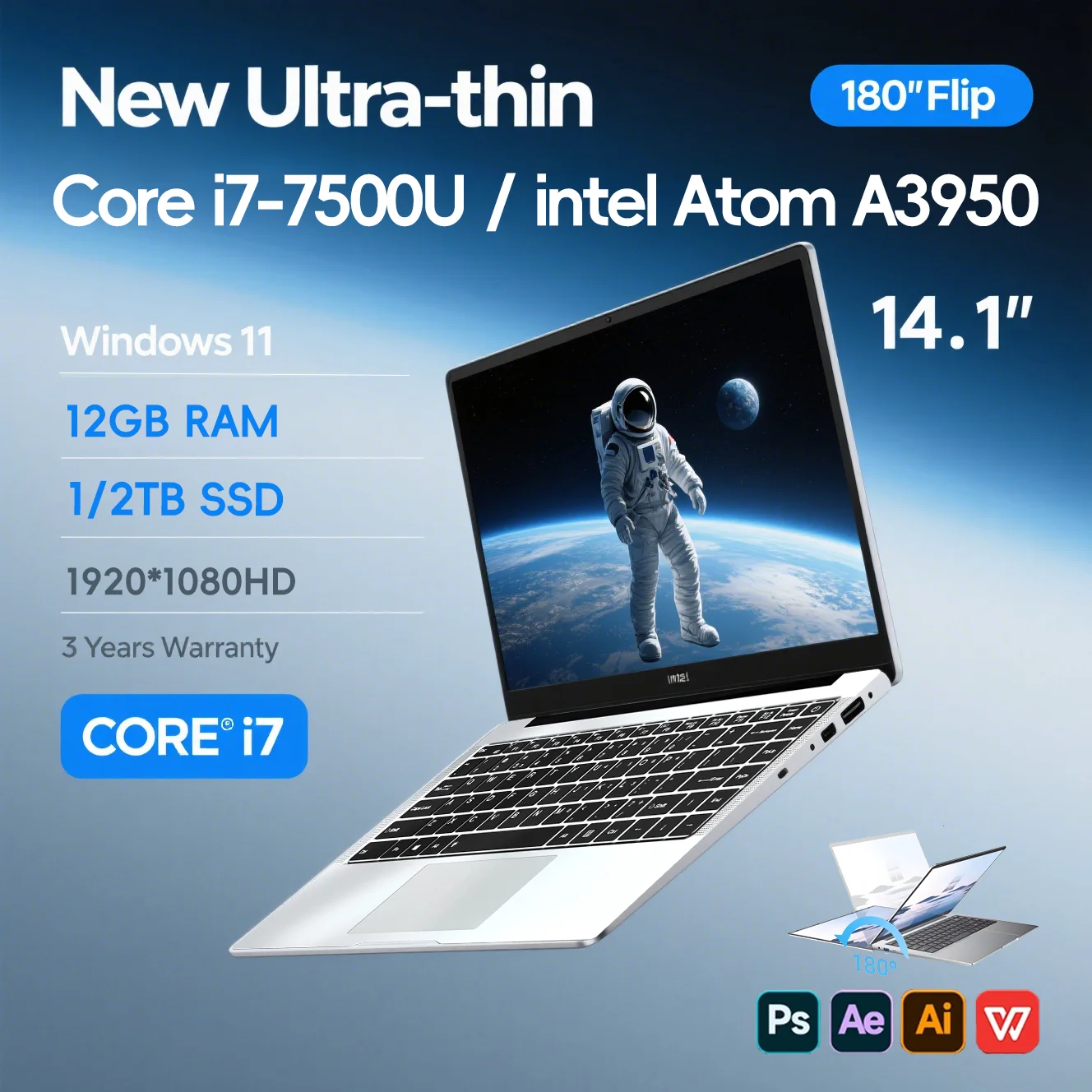 高性能ノートPC Atom A3950 12GB 1TB SSD 2025年モデル オフィス向けノートパソコン Windows 11搭載 Intel