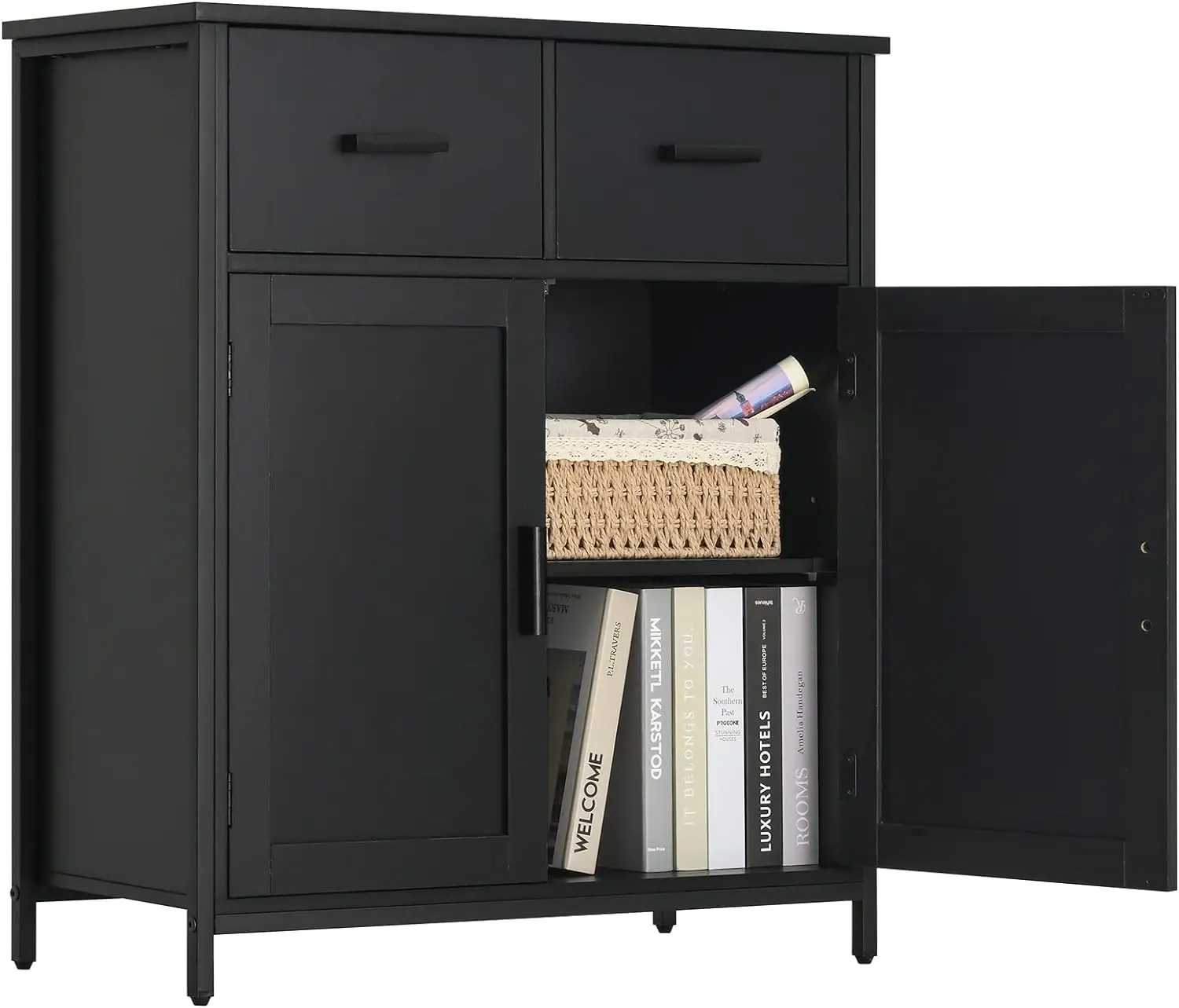 

Storage Cabinet, Industrial Floor Cabinet with 2 Drawers & Doors, Freestanding Storage Cabinet with 1 Shlef & Metal Frame