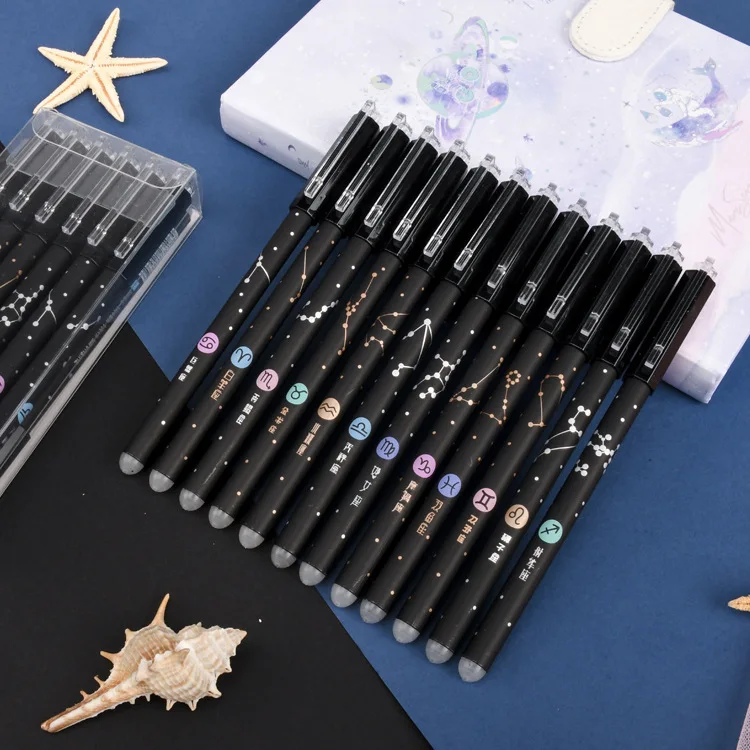 

12Pcs/Set Constellation Erasable Gel Pen Creative Galaxy Pens 0.5mm Blue Black Ink Washable Handle School Office Stationery Gift