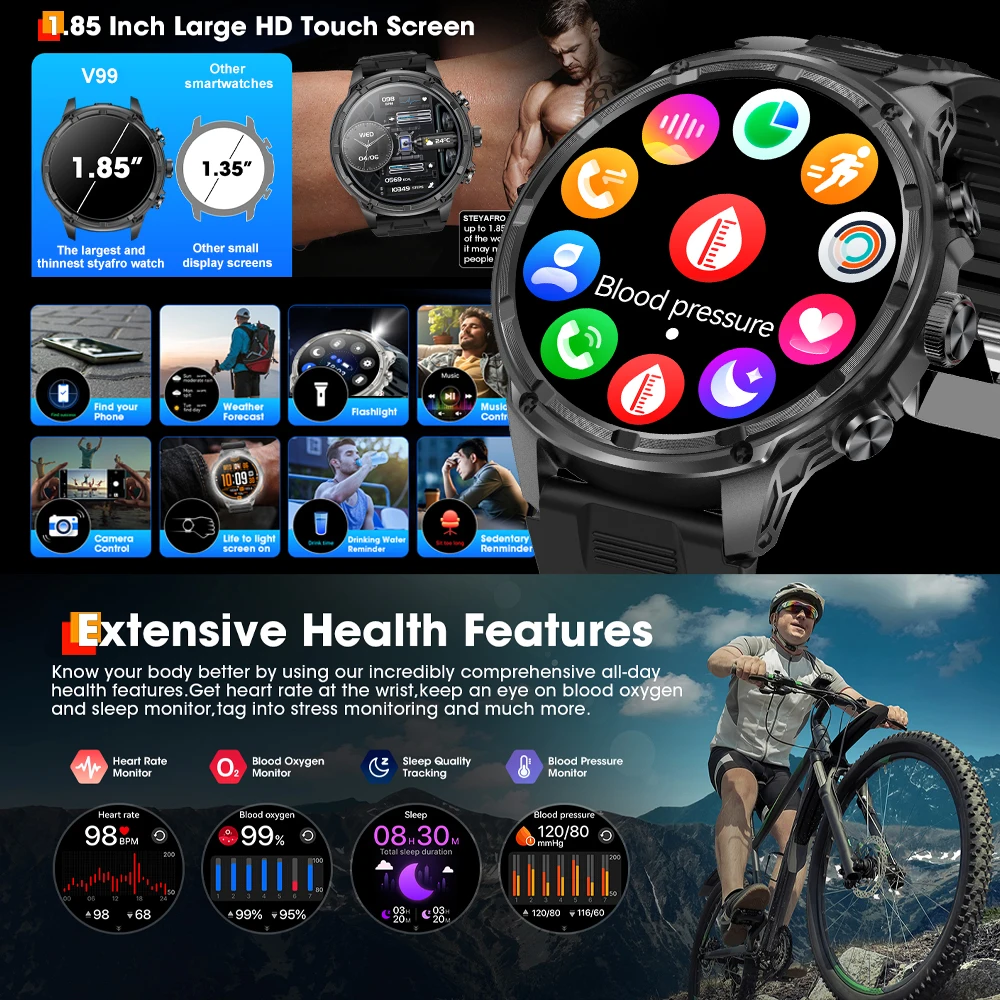 1.85 inch Smart Watch smart watch for Men 710mAh Battery Sports Fitness Bluetooth Call Health Monitoring For HUAWEI