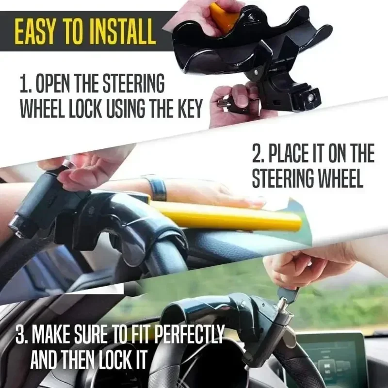 Durable Rotating T-Shaped Anti-Theft Steering Wheel Lock with Keys