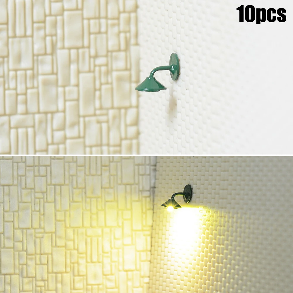 10PC OO / HO Scale Street Bracket Light Model Wall Lamp Posts LED Building Painted Light House Garden Decoration