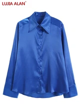 

LUJIA ALAN Women Satin Shirt Solid Female Long Sleeve Blouse Casual Lady Tops Blusas S9897