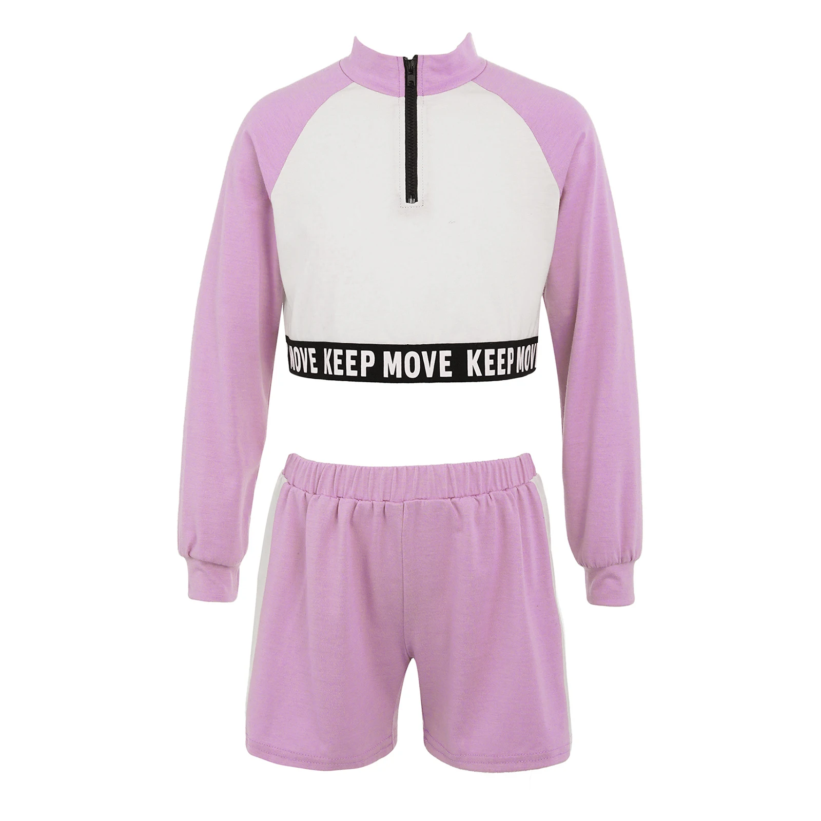 

Повседневная Спортивная одежда для девочек, укороченный топ с длинным рукавом и буквенным принтом и шорты с эластичным поясом, уличный Повседневный Спортивный костюм