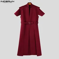Casual mn Style Y-INCERUN Beau Hommes At Silhouette Long Cardigan Chemises Homme Solide Document À Manches Courtes Blouse S-5XL 4