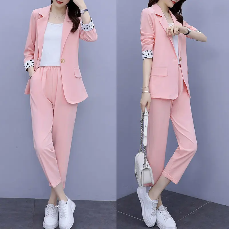 Spring 2022 the New South Korean Popular Leisure Suit Women Two-piece Suit Elegant Ladies Professional Blouse Pants