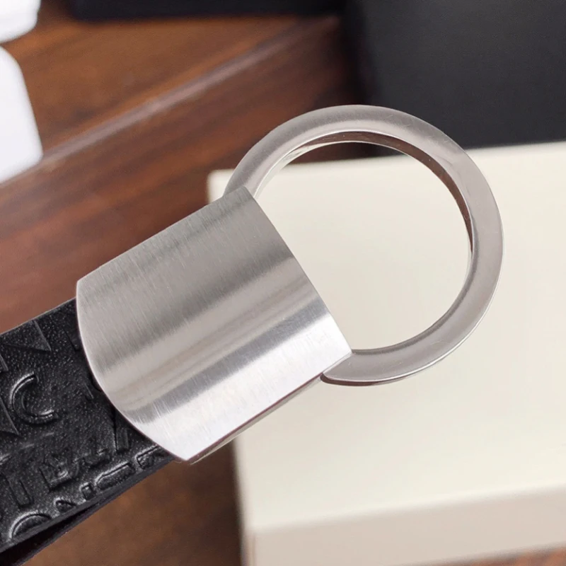 LJ2 Luxury MB Keychain 3 Colors Leather With Engraved Letters Car Key Chain 316 Stainless Steel Ring Classic Casual Gift For Men