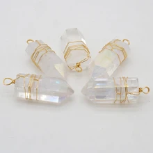 

Natural Stone Clear Quartz Pencil Winding Gold Wire Pendant For Jewelry MakingDIY Necklace Earring Accessorie Charm Gift Deco1PC