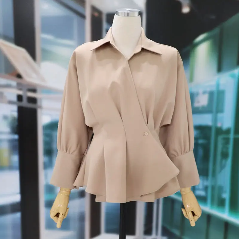

Women's Spring and Autumn Fashion Elegant Polo Collar Pullover Long Sleeve Solid Color Casual Versatile Loose Commuter Y2K Tops