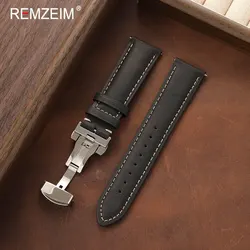Deluxe Vintage Leather Watch Strap with Quick - Release Butterfly Buckle - 18mm (Black)