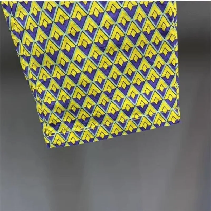 Minimalist Commuter Fashion Women's 2024 Summer Patchwork High Waited Drawstring Printing Geometric Loose Casual Wide Leg Pants