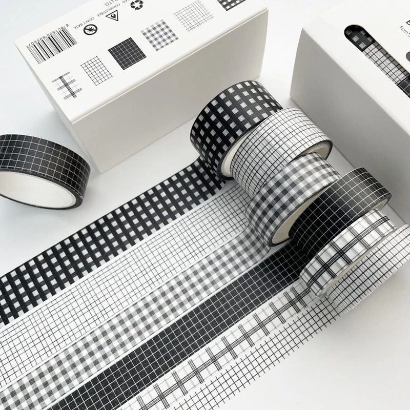 6Rolls/box Kawaii Handbook DIY Plaid Washi Tape Masking Tape Paper Gift Decoration Material 6 Colors in A Box 5 Meters in A Roll 6