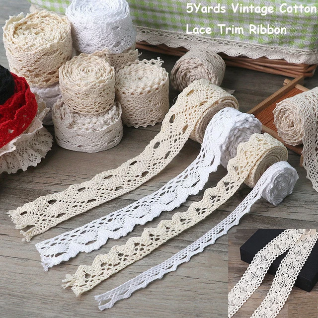 5 Yards White Knitting Cotton Lace Ribbon Fabric Trim For DIY Sewing  Handmade Patchwork Scrapbook Crafts Apparel Accessories