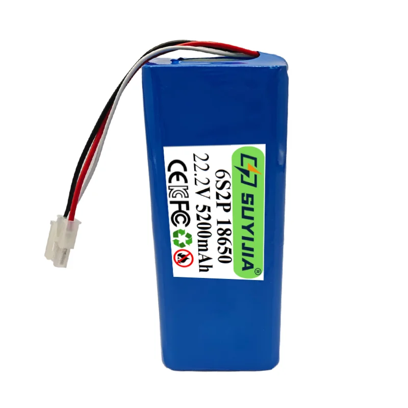 Dimensions du pack batterie lithium 6S2P 22.2V 5200mAh 18650 pour drone, avec étiquette de spécifications
