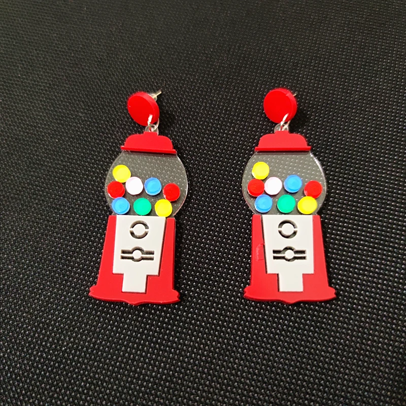 KUGUYS Retro Candy Machine Ohrringe für Damen, rotes Acryl, trendiger geometrischer schicker Modeschmuck, Sommer-Accessoires