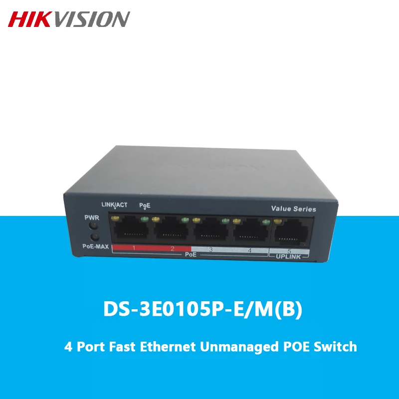 Switch Poe Non Gestito Fast Ethernet A 4 Porte Hikvision Ds-3E0105P-E/M(B)
