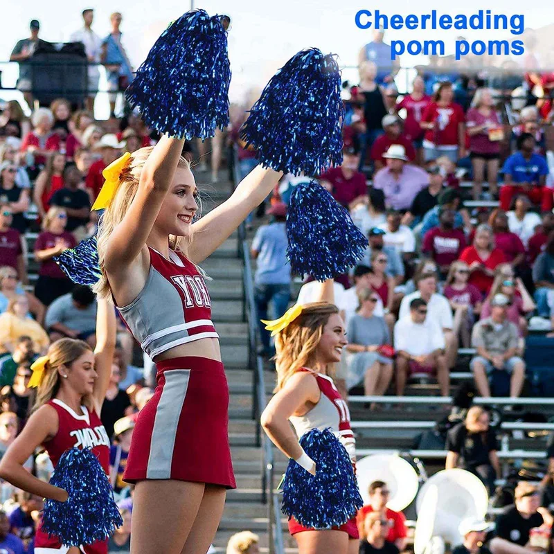 120Pcs Cheerleading Pom Poms Metallic Foil Cheer Pom Poms With Plastic Handle For Adults Kids Cheerleaders Party Blue