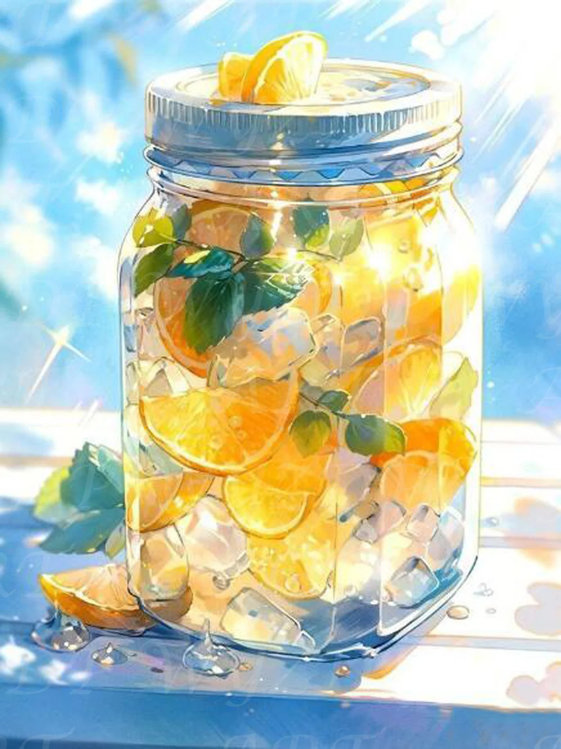 thumbnail image 1 of Kit de pintura de diamantes con polvo de hadas al 100 % de Landscape Fruit Cup, bordado de diamantes completo, puntada AB, arte de diamantes de cristal, decoración del hogar, 1 of 5
