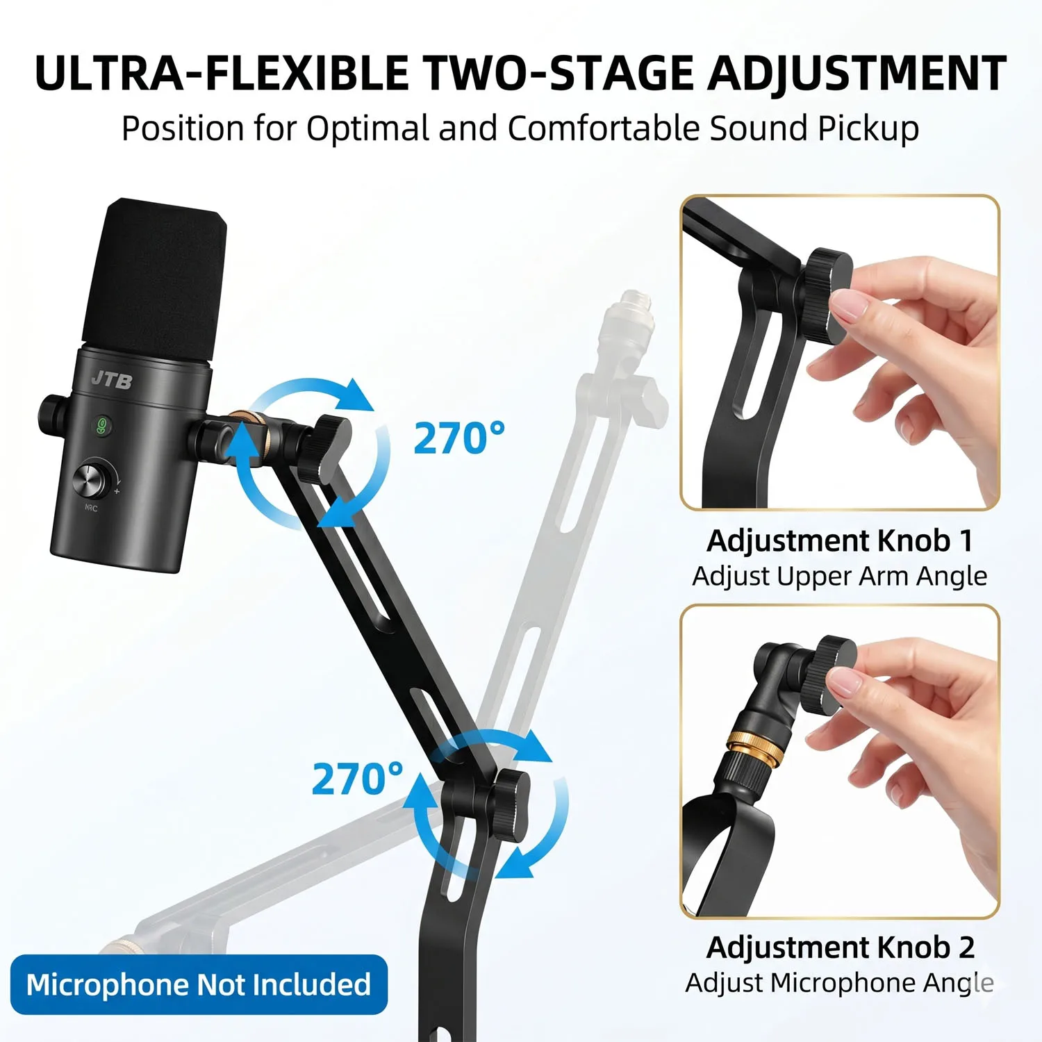 데스크 스탠드 - 마이크, HyperX, Rode, Fifine, Shure 및 기타 마이크용 조절 가능한 마운팅 암, 3/8 및 5/8 나사산 호환
